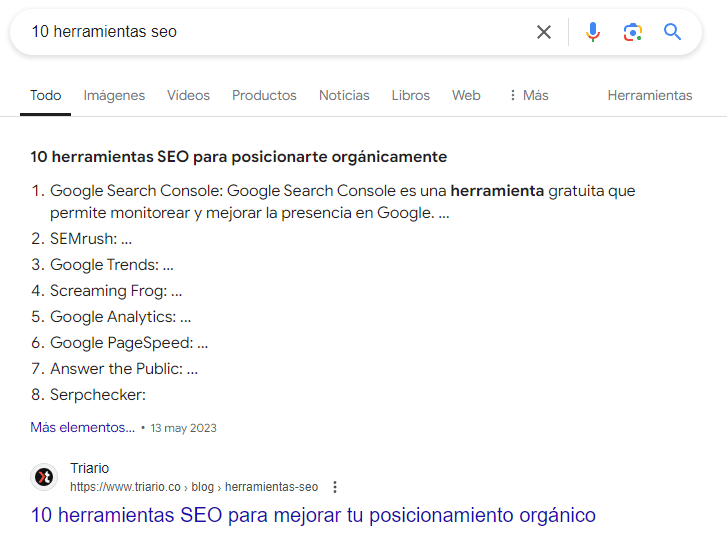 featured snippet lista