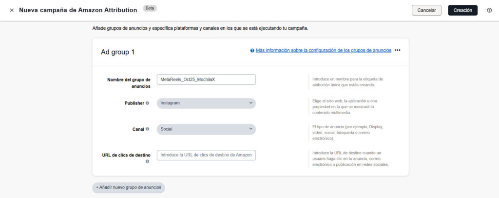Amazon Attribution generar enlace UTM manualmente