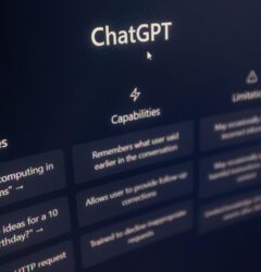 Interfaz de ChatGPT en pantalla representando el Ads Manager Beta de OpenAI con nuevos controles de presupuesto y geo-targeting para anunciantes